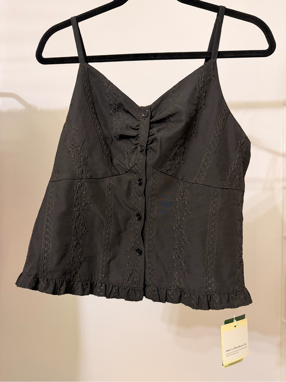 HALARA Black Embroidered Button-Front Cami